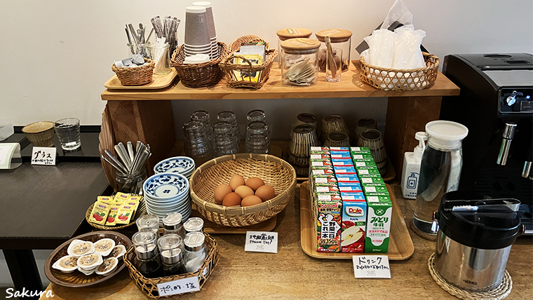 【湯治柳屋】朝食のドリンク（セルフサービス）